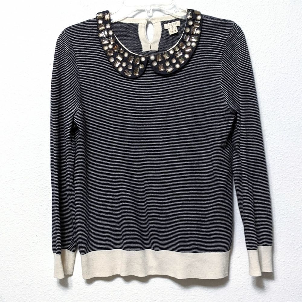 J. CREW Jewel Neck Striped Wool Blend Sweater S - Picture 2 of 8